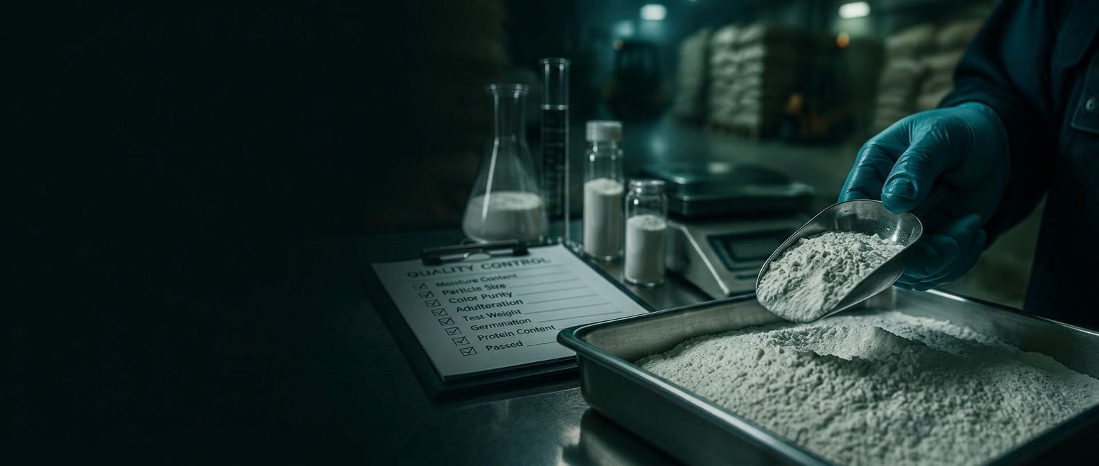 Quality-control inspection of grain samples in a warehouse laboratory